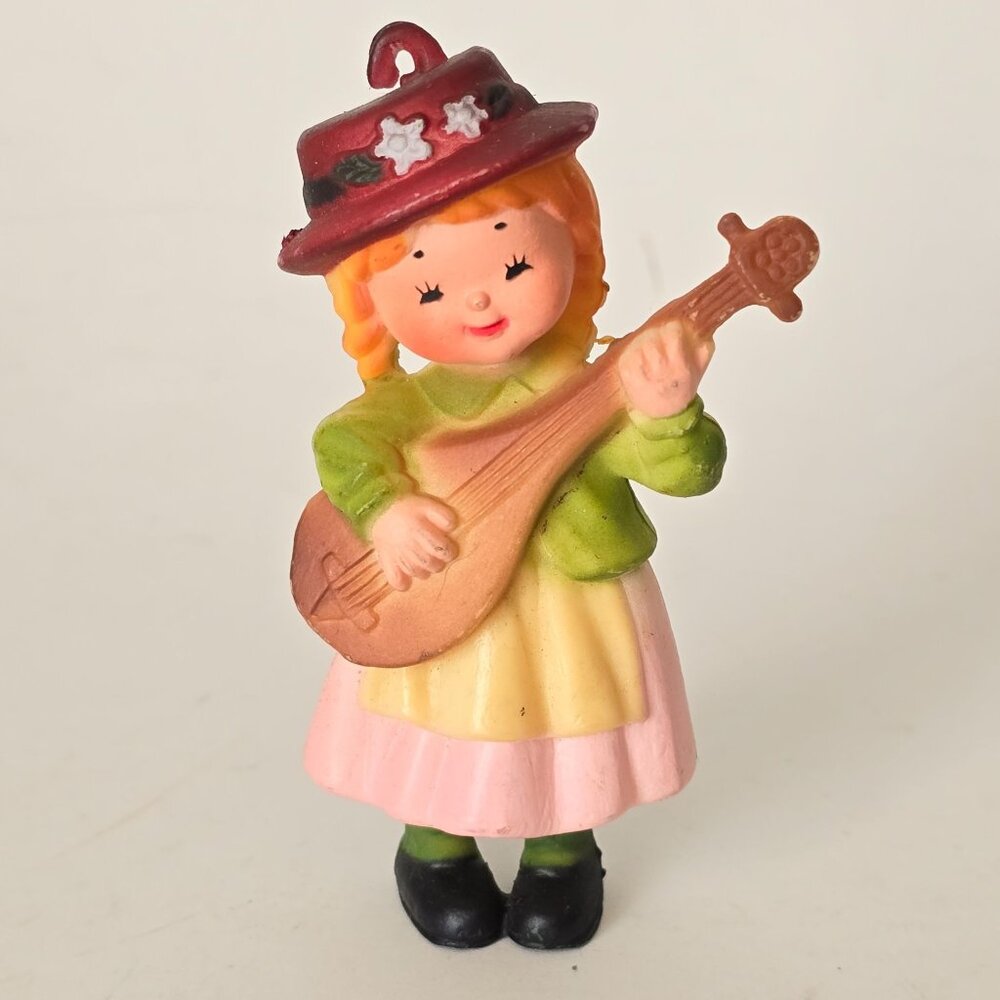 Vintage Ornament Plastic Blow Mold Girl Guitar Christmas Holiday Hanging Xmas